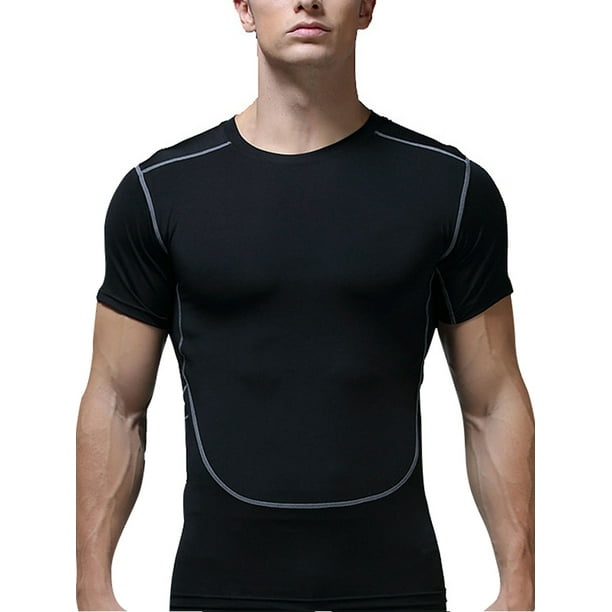 Mens Compression Shirts Workout Sports Short Sleeve Running Tee Cool dry Slim
